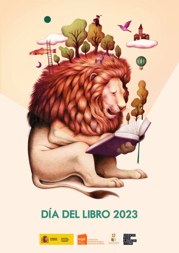 Ester García ilustra el cartel del Día del Libro 2023. La artista extremeña de origen y afincada en Asturias situa a un león como figura principal del cartel.