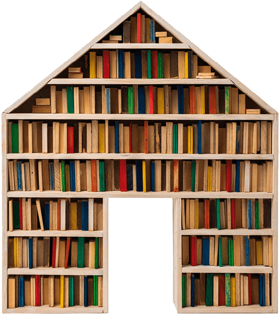 Perfil de una casa llena de libros.